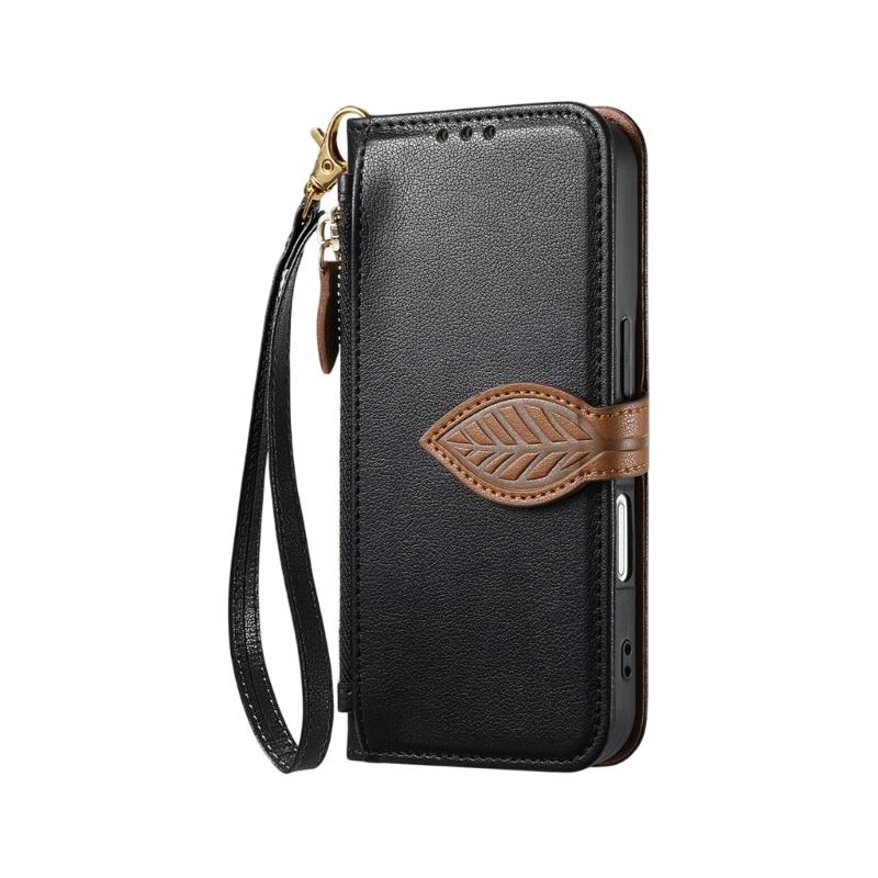 Protective Flip Phone Case With Detachable Wrist Strap Shockproof PU Leather Cover For Secure Carry And Easy Access