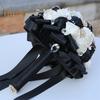 Wedding Bouquet for Bride Satin Artificial Flower Bridal Bouquet with Rhinestones Faux Pearls Bridesmaid Flower Bunch with Handle for Wedding