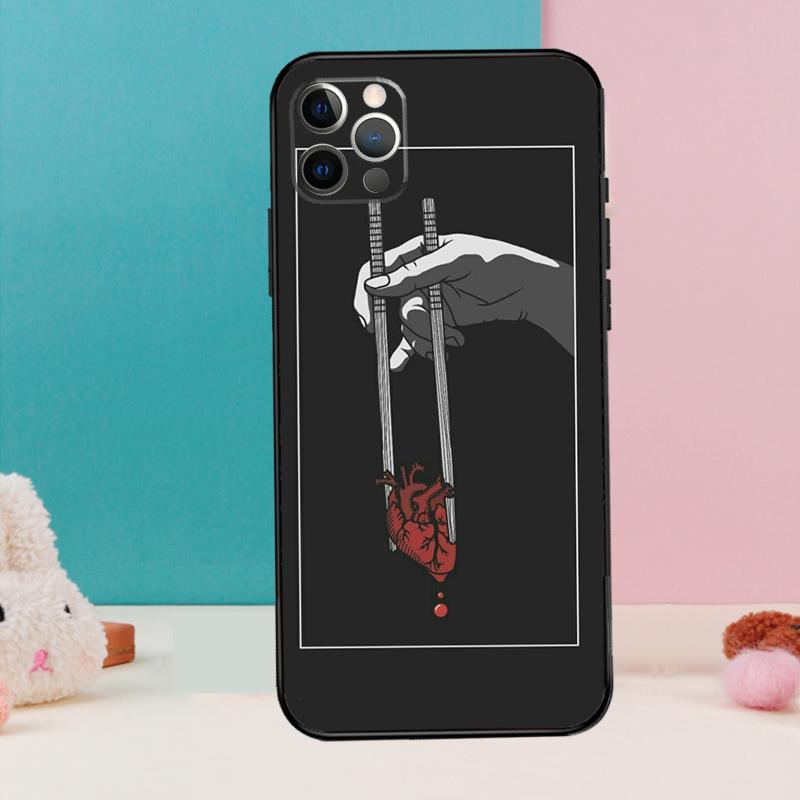 Black Aesthetic Skeleton Digital Phone Case For iPhone 17 Air 16 15 14 12 11 13 Pro Max 12 13 mini 15 16 Plus 16e Cover Coque