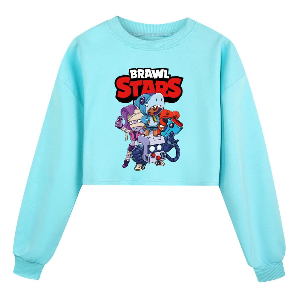4093 Felpa Casual a Maniche Lunghe Stile Corto Stampata Brawl Stars per Bambine e Ragazze