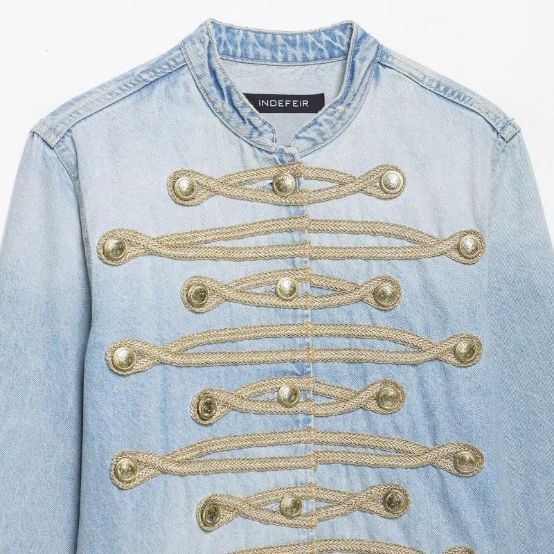 PBZA Vintage Court Style Denim Jacket Button Detail Long Sleeve Blazer