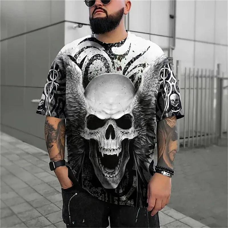 Summer Round Neck 3D Horror Skull Graphics Print Top Fashionable Casual Short Sleeved Men's T-shirts