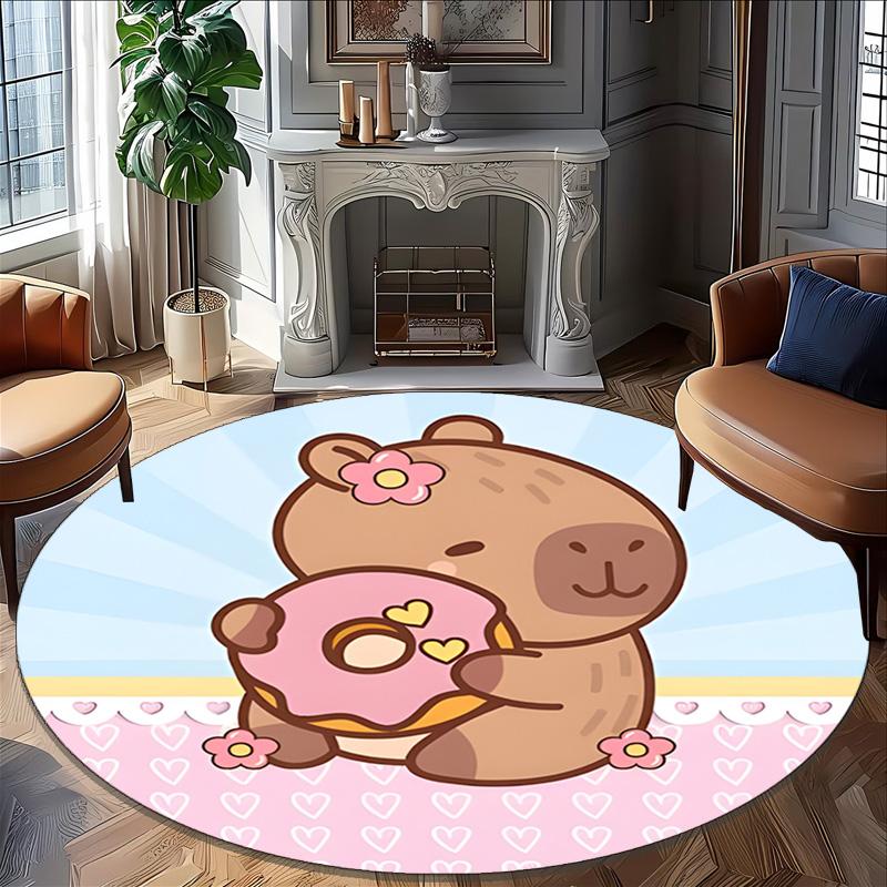 1pc Capybara Carpet, Round Rug, Comfortable, Suitable for Entryways, Living Rooms, Office, And Bedrooms, Christmas Decoration