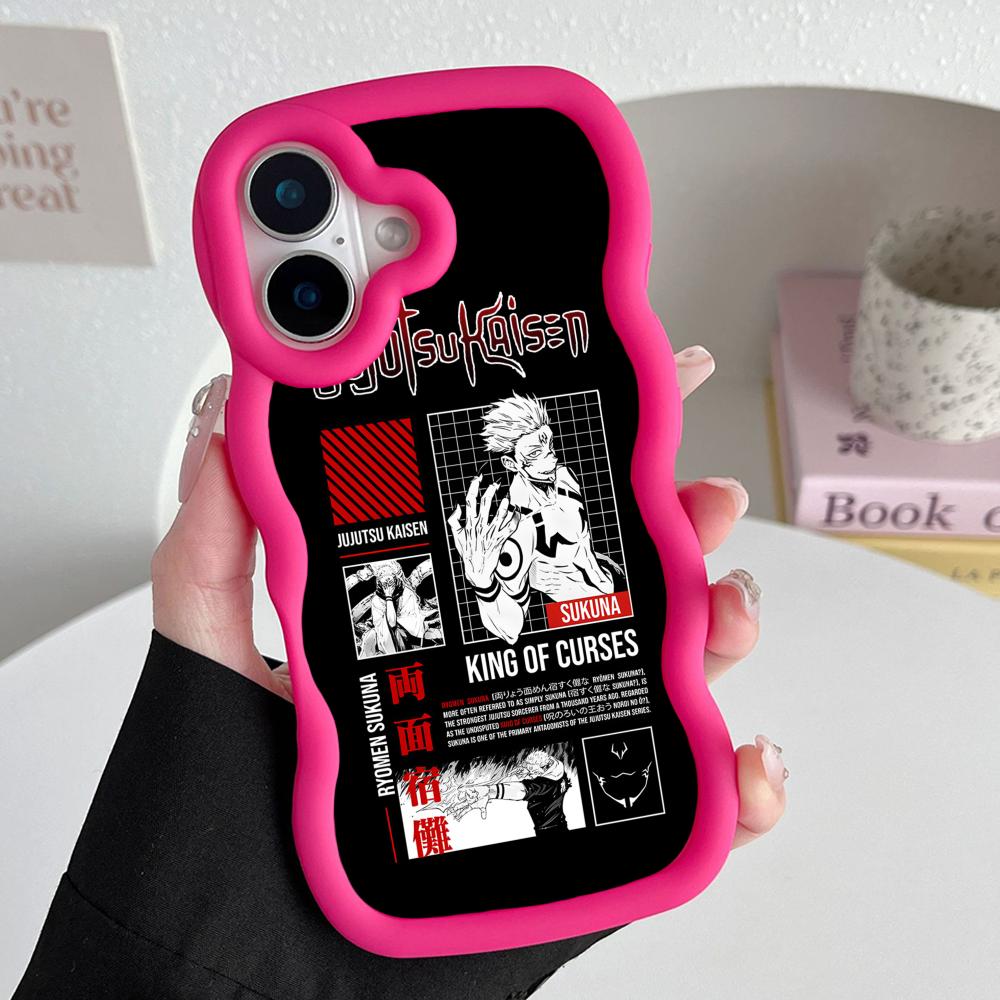 Jujutsu Kaisen Sukuna Mobile Phone Case for iPhone 17 16 15 14 13 12 11 Air Pro Max Plus Wavy Edge TPU Colorful Cover Luxury