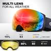 Odoland Snow Goggles Night Ski Magnetic Interchangeable Spherical Glasses OTG Wide Field of UV400 Impact Unisex Lens VLT + Lenses, Lenses, Dual-Layer