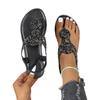 Summer Retro Rhinestone Shoes Soft Vacation Beach and Beach Style Flat Low Sandals