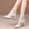 Fashion Super High Heel Slippers Mesh Women's Flush Boots Black Sandals Ankle Boots Pointed Toe Parka Hot Sale