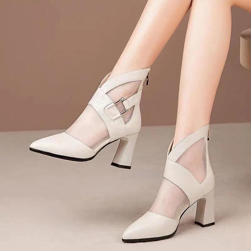 Fashion Super high heel slippers mesh women's flush boots black sandals ankle boots pointed toe parka hot sale