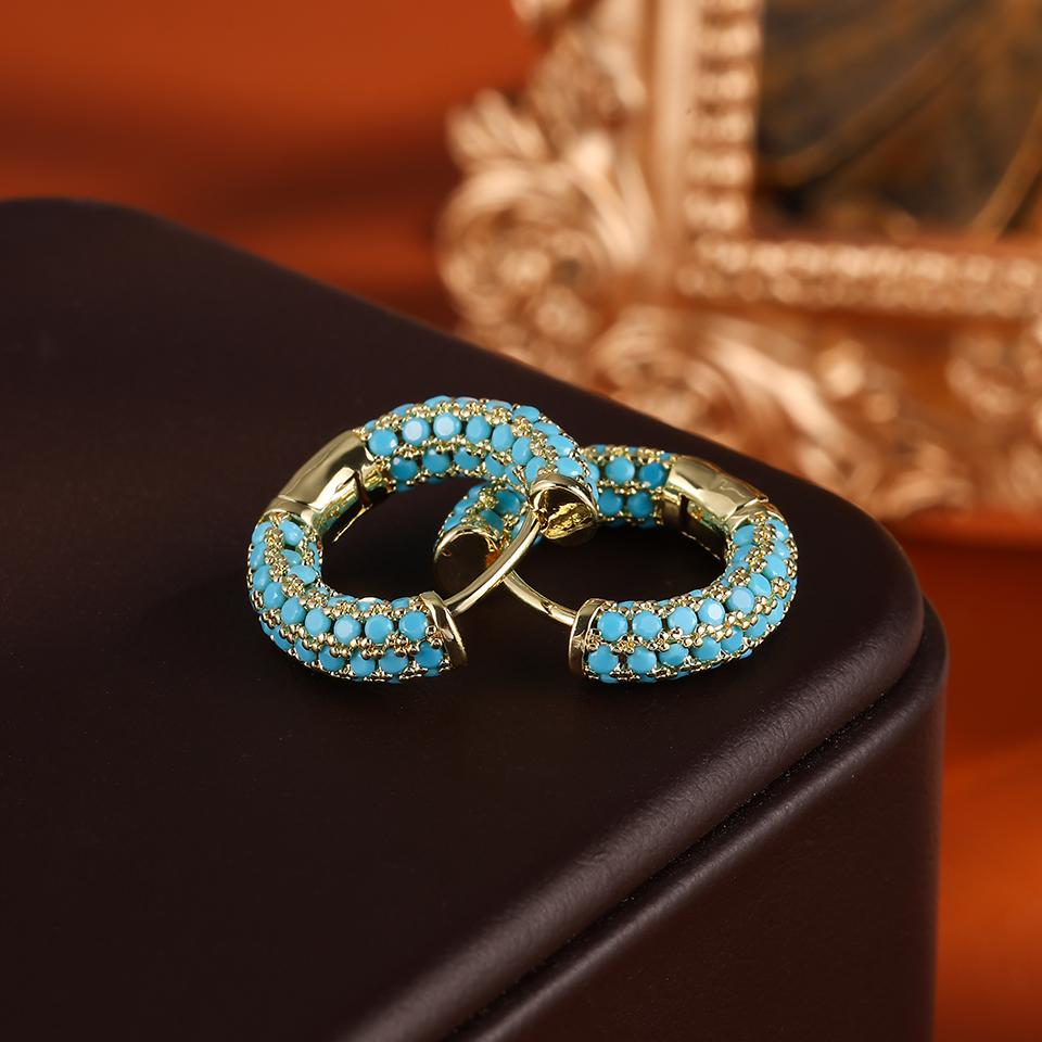 ZAKOL New Unique Design Turquoise Zircon Hoop Earrings for Women Brilliant Cubic Zirconia Luxury Party Zircon