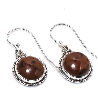 Natürlicher Mahagoni-Obsidian Edelstein 925 Massiv Sterlingsilber Ohrring 1,25" m5H15
