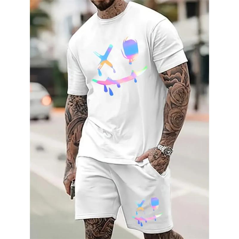 Fashion Men's T Shirt Shorts Set 3D Fun Printed Sportswear Two Piece Summer Oversized Men's Clothing Casual Hip Hop Streetwear