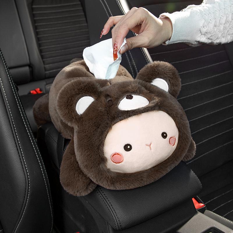 Cartoon Car Tissue Box: Rear Seat Armrest & Hanging Paper Holder - Cute Car Interior Decor