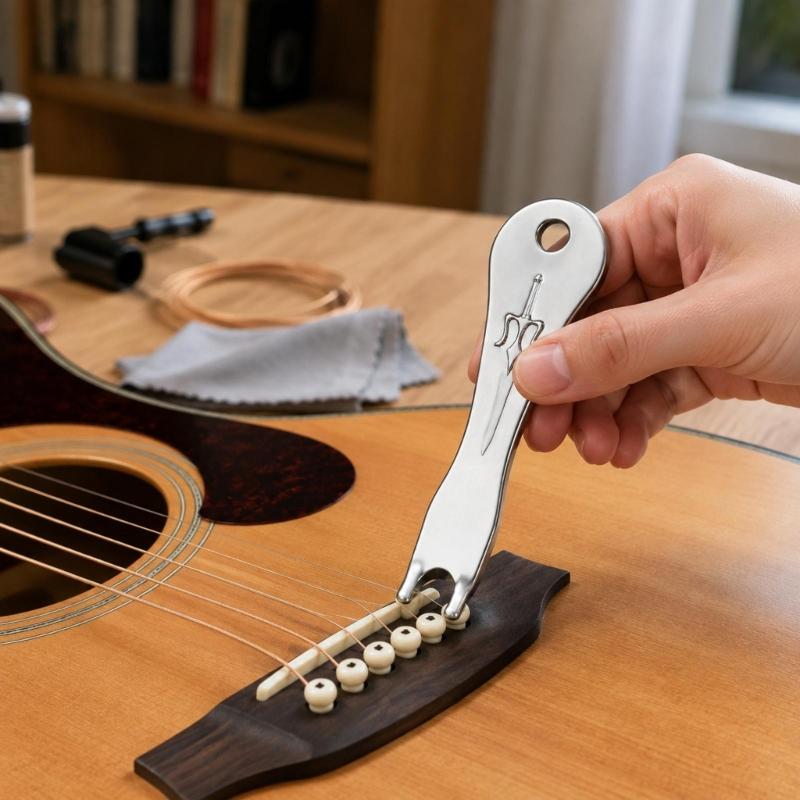 Guitar String Changing Tool String Puller with Metal Construction, Forked Contact End and Hanging Hole for Routine String Maintenance, 1 Pc