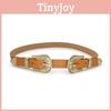 Women Double Button Faux Leather Belt With Floral Decor For Office Casual Wears