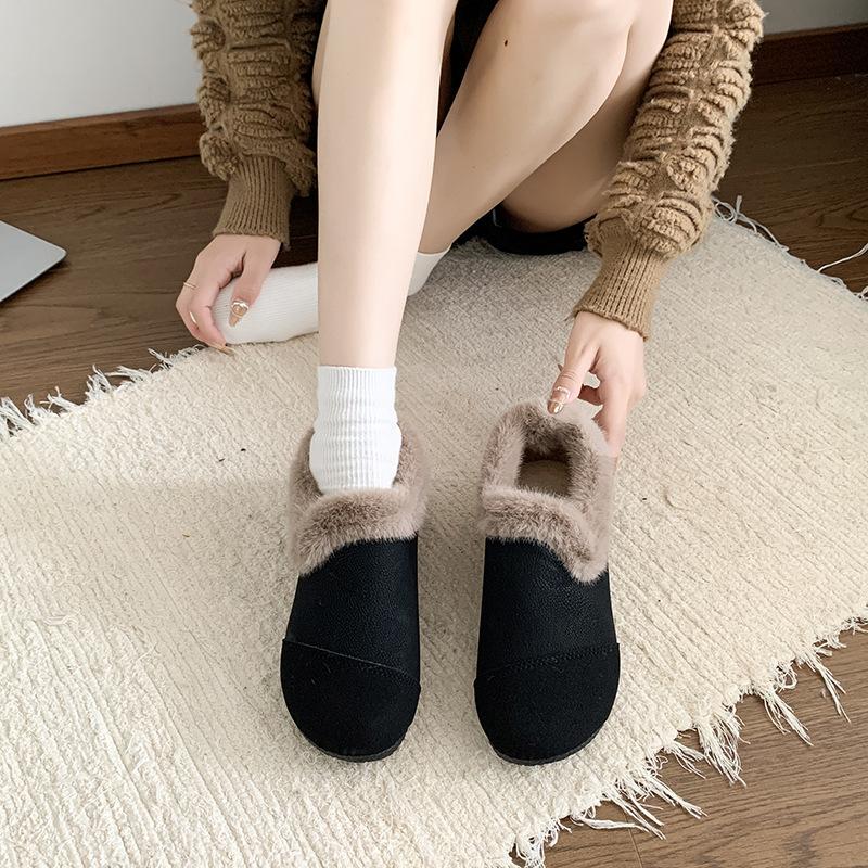 Women's soft elastic thick sole a foot stirrup winter fur one warm cold padded snow boots non-slip wear casual sports cotton boots