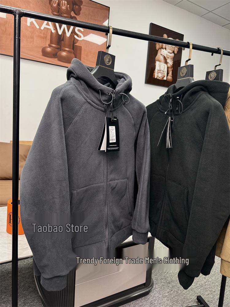 Herren verdickte doppelseitige Fleece-Kapuzenjacke - Schwergewicht 620g für Herbst und Winter