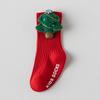 1 Pair 3D Knit Christmas Baby Socks Soft Cotton Novelty Socks with Doll Design Anti-Slip Bottom Socks for Toddlers