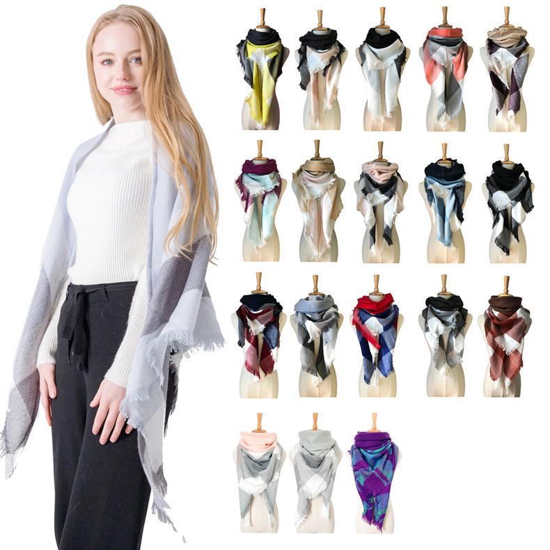 Spring Autumn Winter Imitation Cashmere Double-sided Colorful Plaid Triangle Scarf Women's Neck Shawl