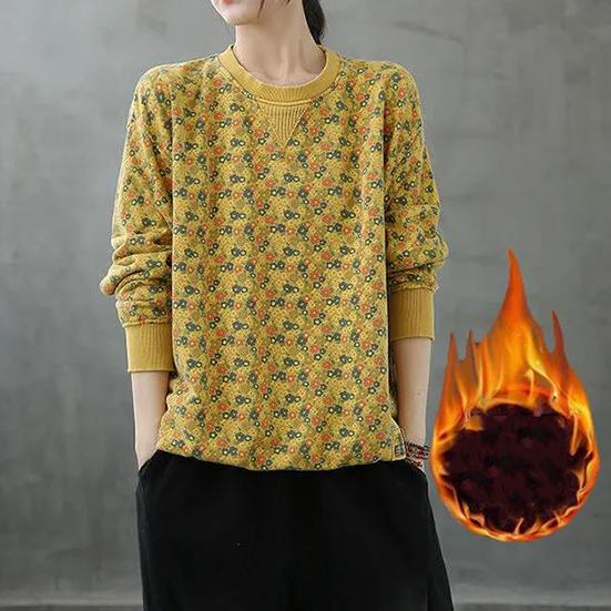 

Женский зимний плюшевый утолщенный пуловер, винтажная блузка с цветочным принтом, женские свободные хлопковые пальто больших размеров, теплые повседневные универсальные пальто L жёлтый