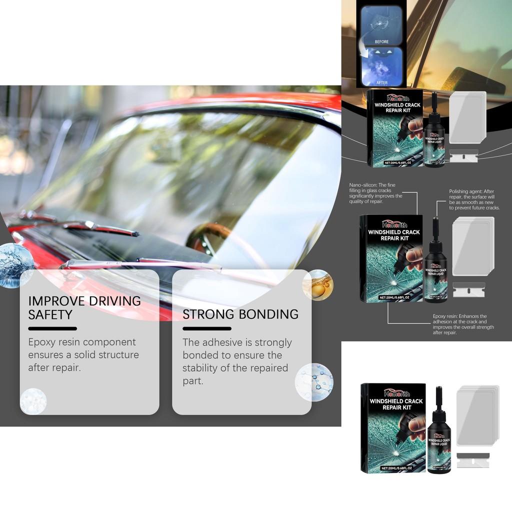 Kit de Reparación de Cristales Homonth para Automóviles con Solución Adhesiva para Grietas y Arañazos en Parabrisas