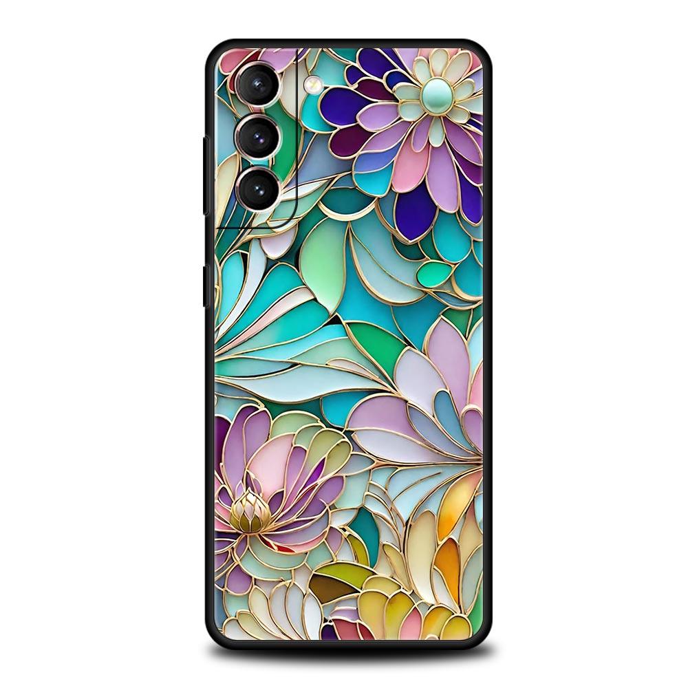 Fashion Flower Pattern Phone Case For Samsung Galaxy S26 Ultra S25 Plus S24 FE S23 S22 5G S21 S20 Cover Black Soft