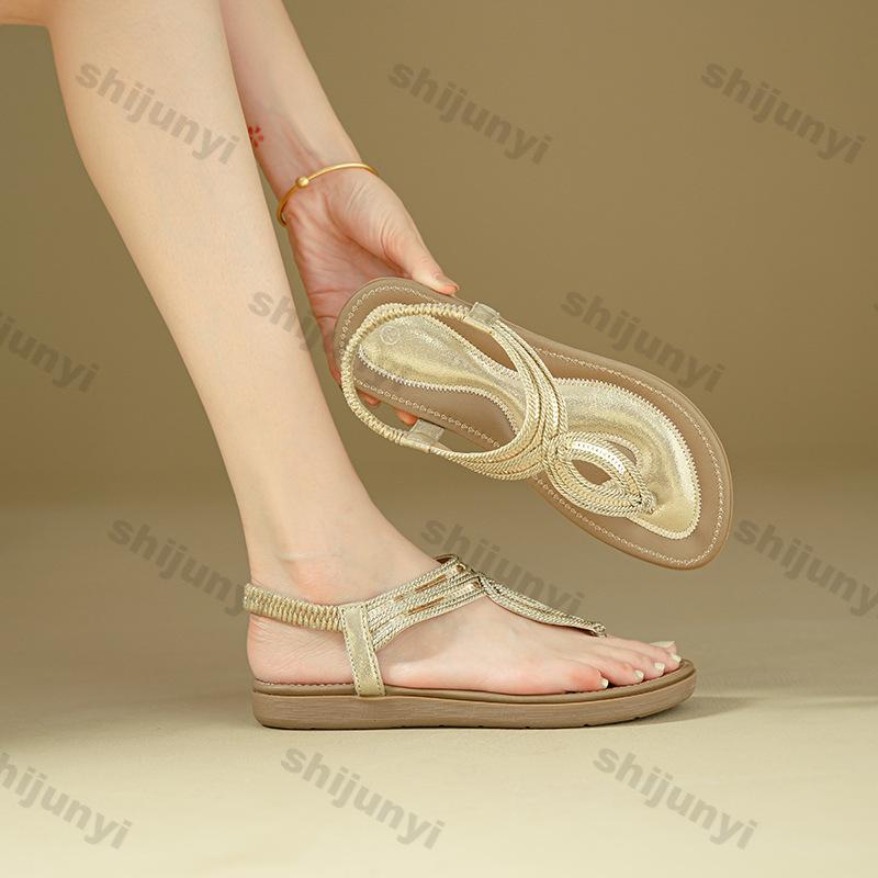 Fashion Women's Flats 2025 Summer Fashion Outdoor Non Slip Clip Toe Roman Sandals Lightweight Comfortable Breathable Luxury Casual Shoes