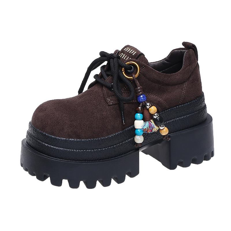 

Fashion Women s Leather Sneakers New 2025 Spring High Platform Lace-up Casual Shoes Thick Sole 9CM Heels Walking Shoes Zapatos Mujer 34 шоколадный