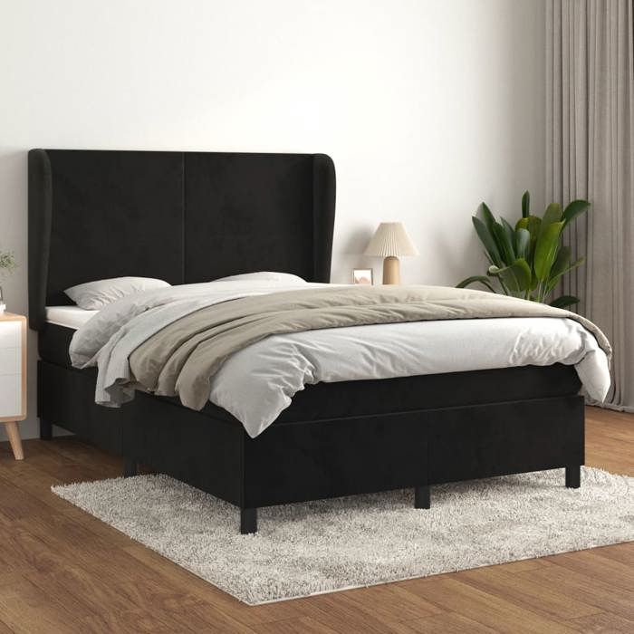 3129095 vidaXL Divan Bed with Mattress Black 140x200 Cm Velvet