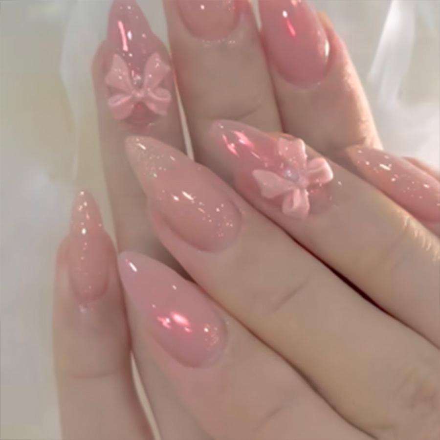 

Glitter Cream Almond Press-on Nails - Handmade Manicure for Women