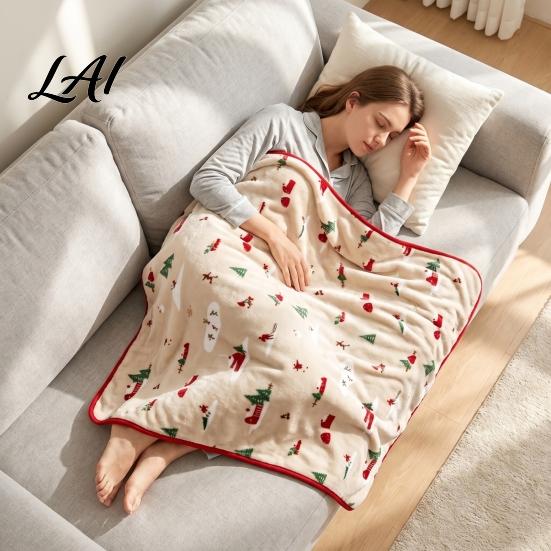 Lightweight Travel Blanket Flannel Christmas Throw Snowy House Tree Blanket Xmas Cozy Plush Portable Couch