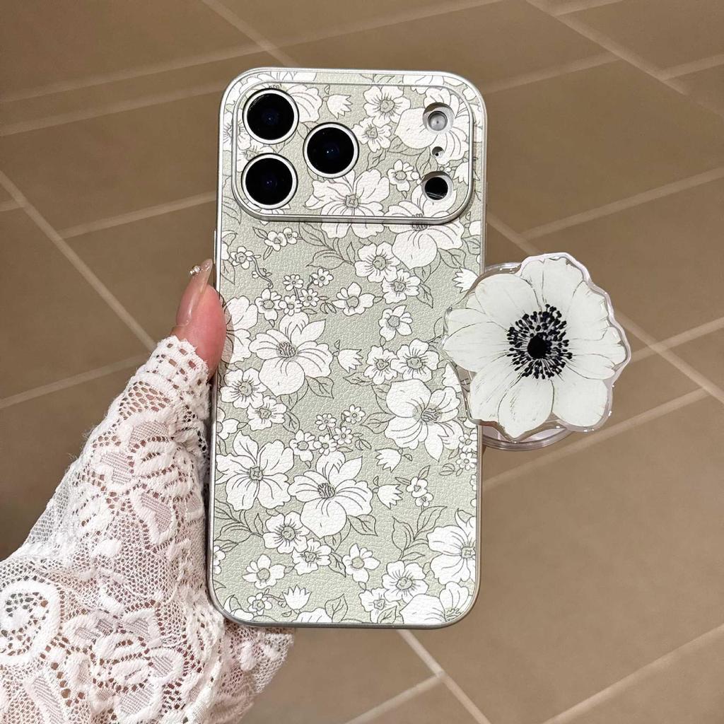 Floral Design iPhone 17 Pro Max Magnetic Protective Case with Leather Texture