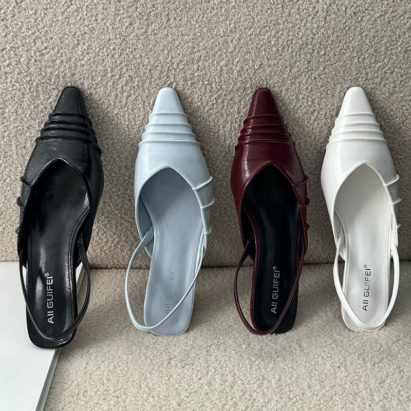 Fashion Luxury Fashion Pointed Toe Women Medium Heels Sandals Shoes Female Slip On Footwear Ladies Heeled Sandals Slides Shoes Pumps