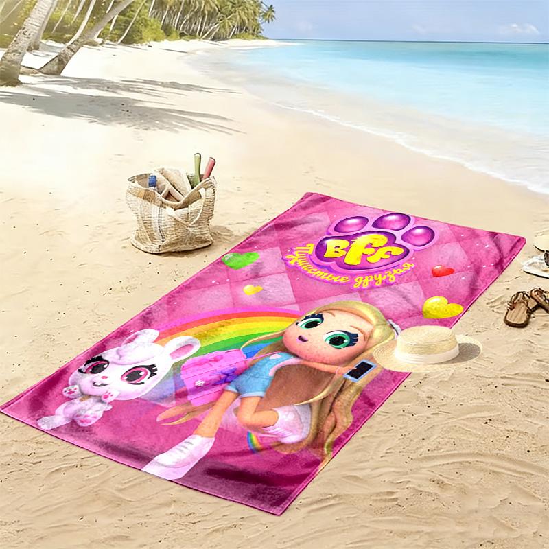 BFF Cartoon Print Beach Towel, Large Soft Quick Dry Towel for Beach Camping Swimming