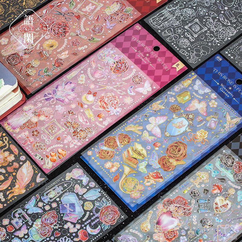Yuxian 3D Butterfly & Flower Stickers - Dream Rose Garden Series (8 Sheets, 4 Styles) Dream into Flower Dance