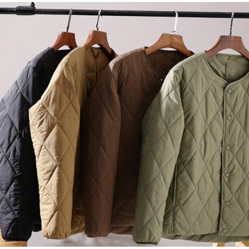 Chaqueta Cortavientos Cálida de Diseño Cuadrícula de Diamantes para Otoño e Invierno para Hombre Chaqueta Sencilla Holgada de Color Sólido