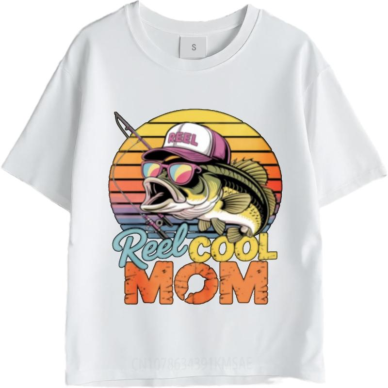 Comfortable Crew Neck Tshirt Casual Reel Cool Mom Fishing Fish Sunset Hat Sunglasses Retro For Her Top Tees Minimalist Tshirt