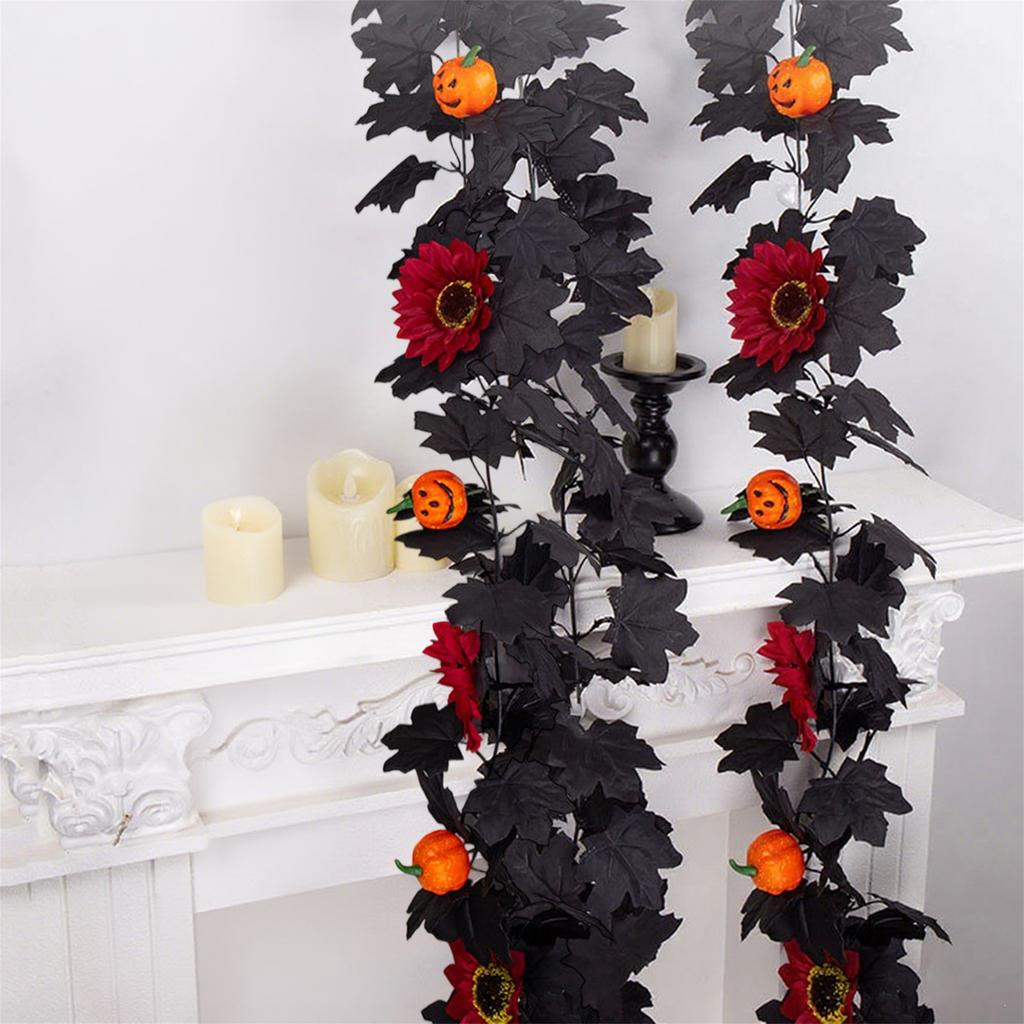 Artificial Fall Maple Leaf Wreath with Pumpkins and Berries for Halloween Thanksgiving Harvest Home Decorations
