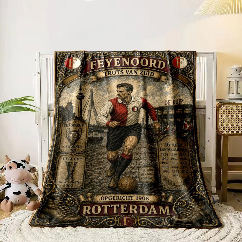 Classic Feyenoord Rotterdam Vintage Multicolor Fleece Blanket, Classic Fleece Blanket for Warmth and Style, Everyday Throw Blanket for Any Season