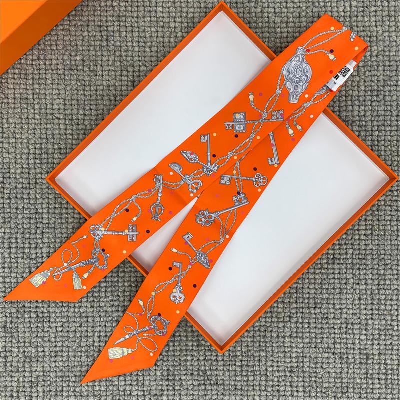 POBING Wheel Print 18m/m Twill Silk Scarves Women Luxury Brand Scarf Bag Ribbons Tie Head Scarf Small Long Skinny Scarf 86*5CM