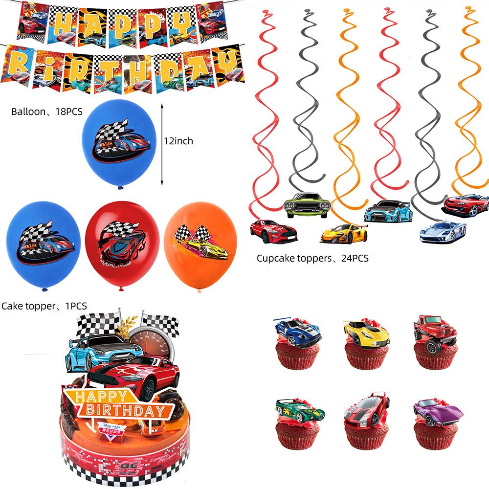 Hot Wheels Birthday Party Tableware Set: Plates, Banners, Tablecloth