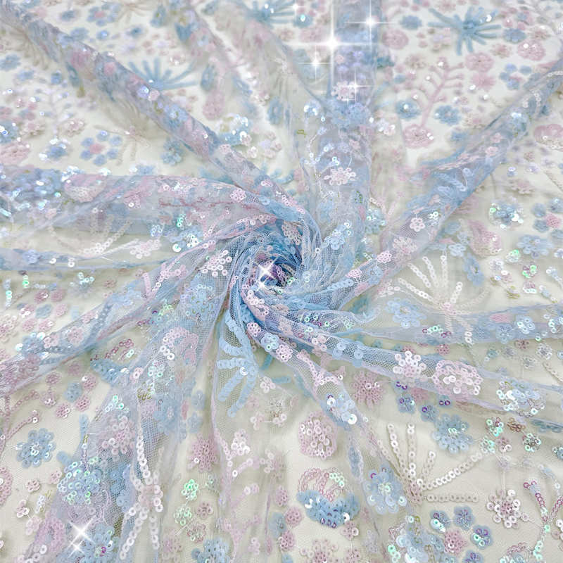 Wedding Dress Fabric New Sky Blue Quality Children's Clothing Stage Costume Cheongsam Sequined Fabric