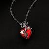 Gothic Dark Style Black Rose Wrapped Red Stone Peach Heart Pendant Necklace Vintage Party Style Jewelry