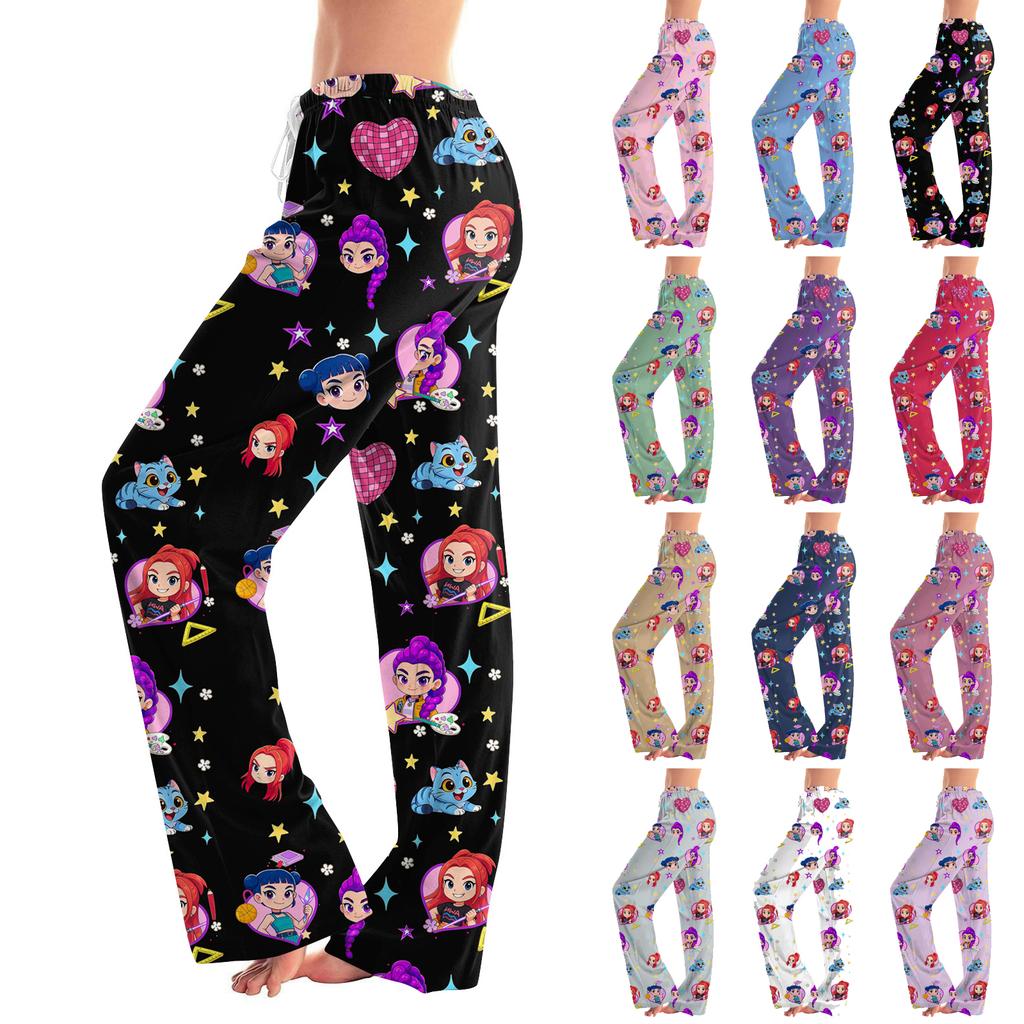 Womens Pajama Pants Sleepwear Casual Drawstring Elastic Waist Pants Comfy Straight Yoga Loose Trousers
