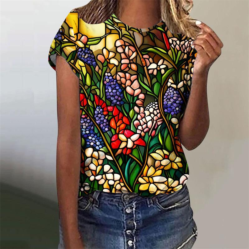 Buntes Schmetterling Tierdruck T-Shirt Damen Harajuku Vogel Blume Grafik Kurzarm T-Shirts Mode Grafik O-Ausschnitt T-Shirt Top