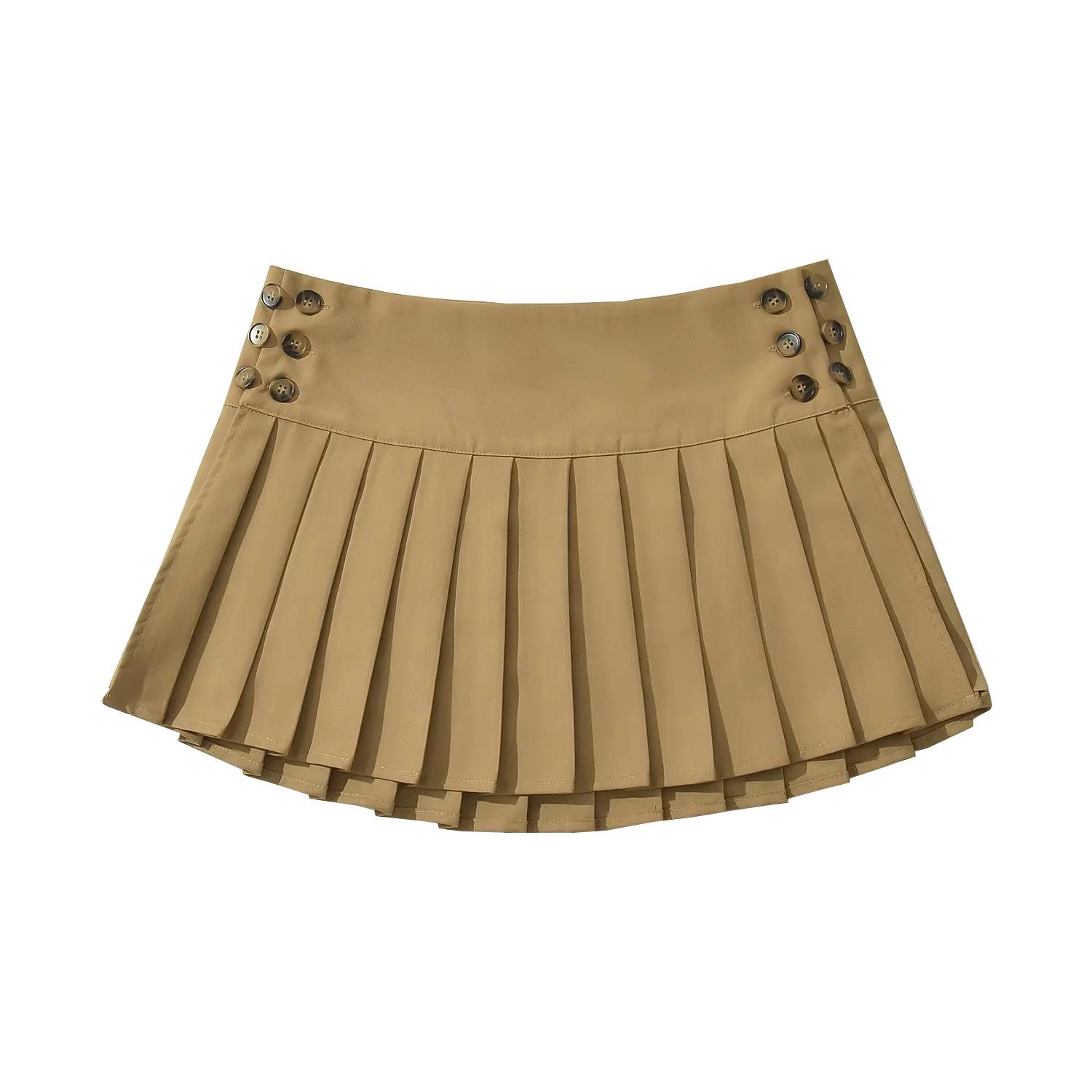 

Autumn Chic: Retro A-Line Pleated Mini Skirt with Adjustable Buttons Small хакі