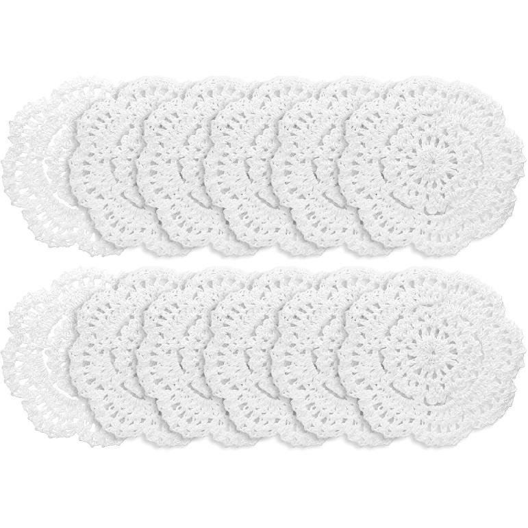12PCS Lace Doilies, 4 Inch Handmade Cotton Crochet Doilies, Round Lace Placemats for Cups Coasters Glasses, White Doily Cloth