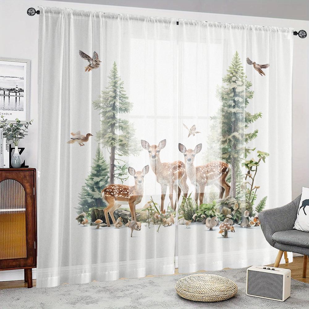 2 szt. cyfrowy nadruk HD łoś leśny ekran okienny Styl Dekoracji Domu Dekoracja Salonu Sypialni Efekt Zasłony na Karnis