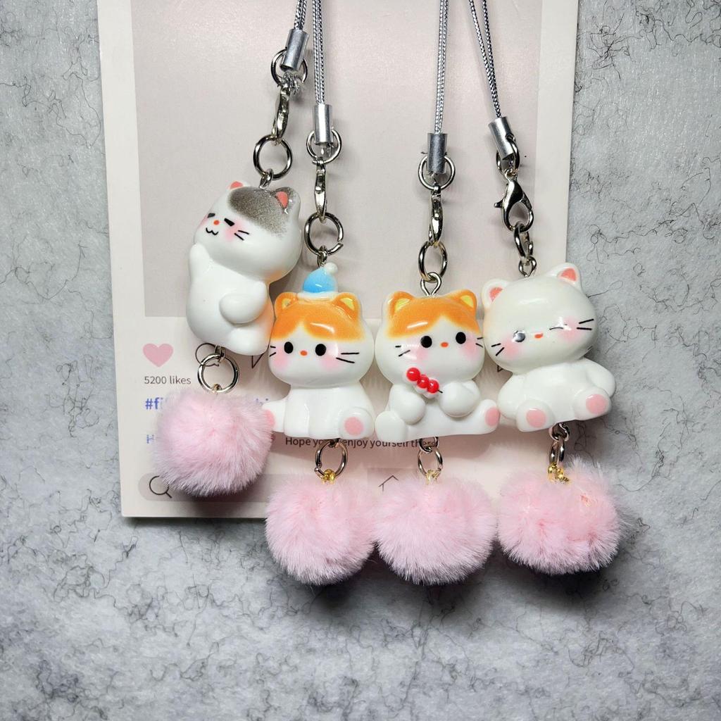 3D Cartoon Kitten Phone Charm, Cute Resin Keychain, Student Bag Pendant, Couple or Best Friend Gift