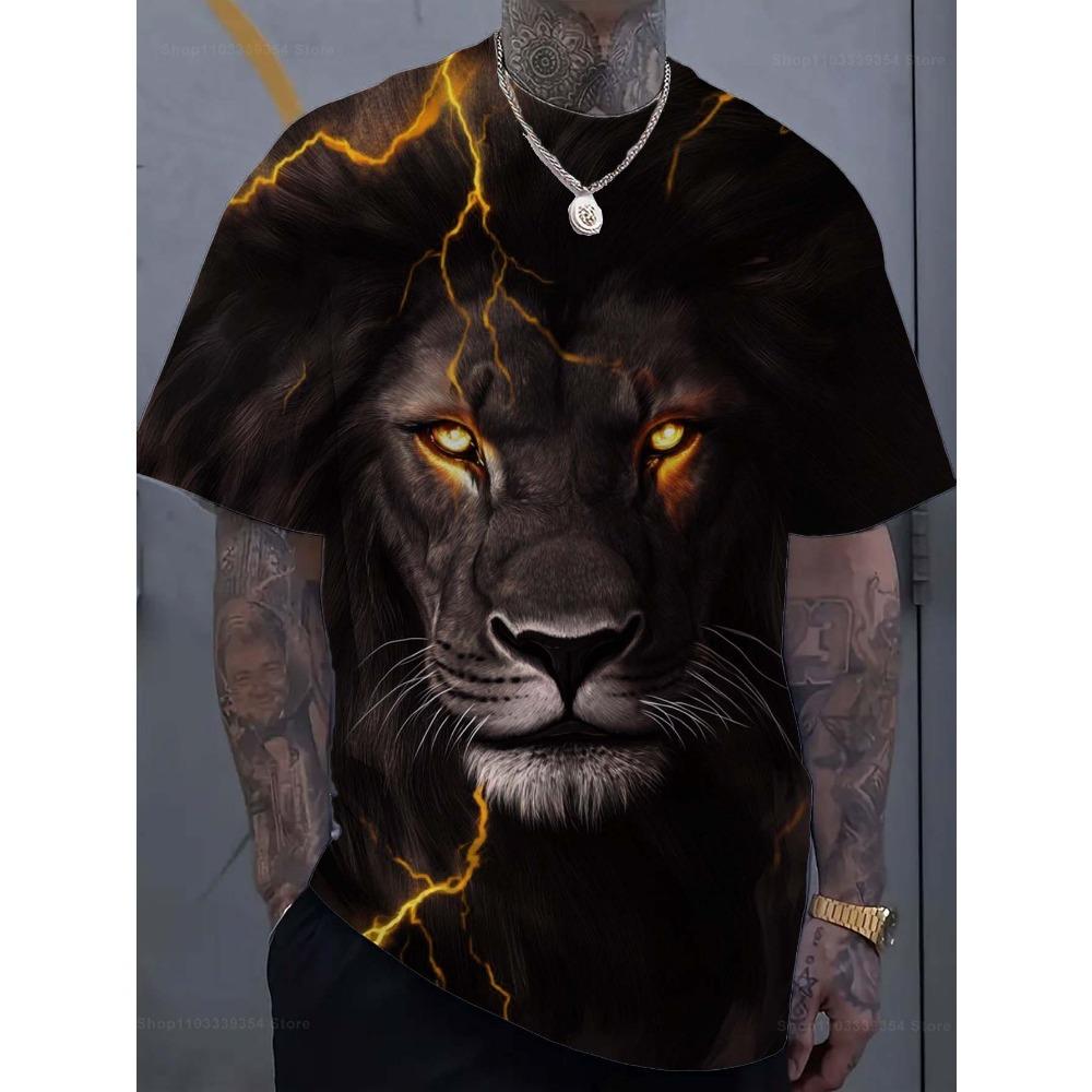 Mode Löwe 3D Gedrucktes Herren T-Shirt Lässiges schnelltrocknendes T-Shirt Tier Muster Oberteil Kurzarm Übergröße Herrenkleidung Streetwear