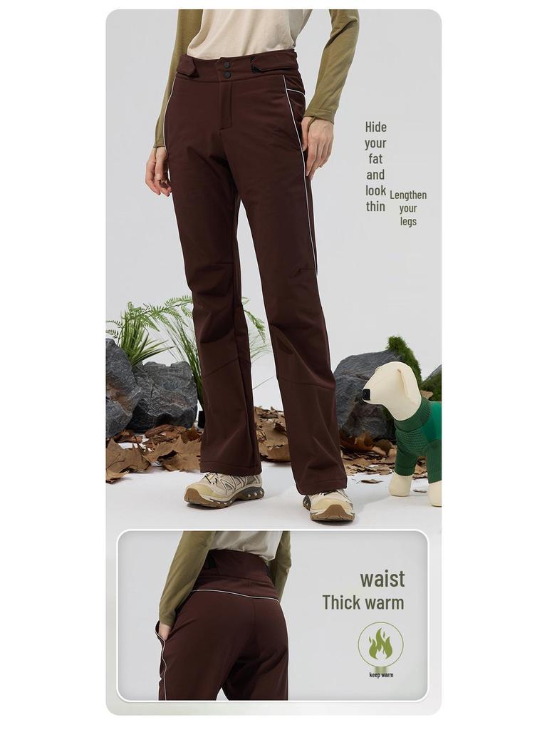Water-Repellent Durable Outdoor Micro-Flare Pants with Autumn/Winter Velvet Warmth
